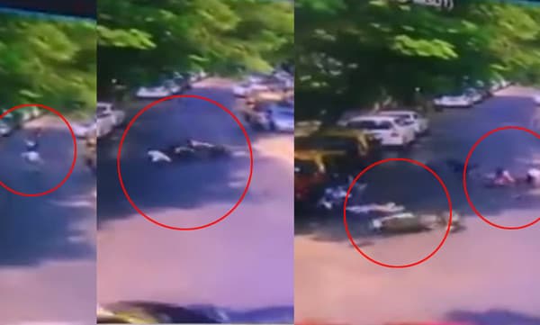നിയമം ലംഘിച്ച് വന്ന ബൈക്ക് യാത്രികനെ പിടികൂടാന്‍ ബൈക്കിന് മുന്നില്‍ ചാടിയ പോലീസ്, പിന്നീട് സംഭവിച്ചത് ; വീഡിയോ 