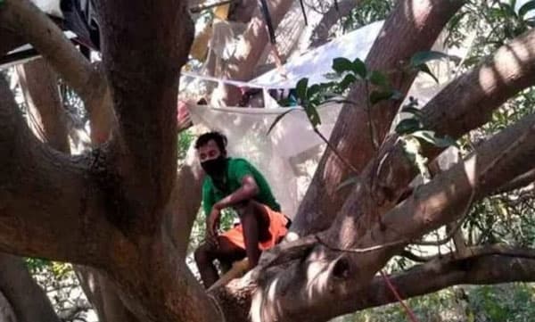 200 കിലോമീറ്റർ നടന്ന് ​‍​ഗ്രാമത്തിലെത്തി ; ​ശേഷം മരത്തിന് മുകളിൽ മുളകൊണ്ട് ഉണ്ടാക്കിയ കുടിലില്‍ ക്വാറന്റൈനില്‍