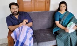 ജോർജ്ജുകുട്ടിയും റാണിയും വീട്ടിൽ സമൂഹിക അകലത്തിലാണ്: മോഹൻലാലിനൊപ്പമുള്ള ചിത്രം പങ്കുവച്ച് മീന