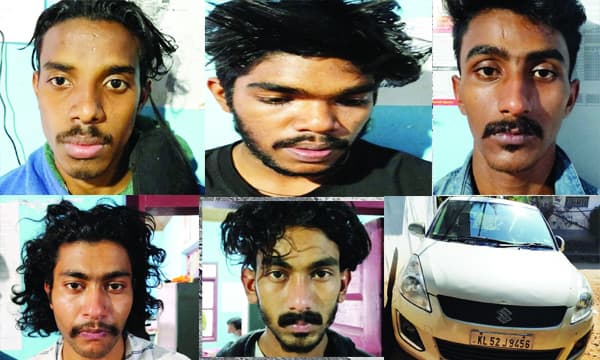 16 കി.മീ. കാറിനു പുറകെ പാഞ്ഞു പിടികൂടിയത് അതിമാരക ലഹരിമരുന്നും കഞ്ചാവും ; അഞ്ചു യുവാക്കളെ അറസ്റ്റ് ചെയ്തു, കാറും പിടികൂടിയിട്ടുണ്ട്