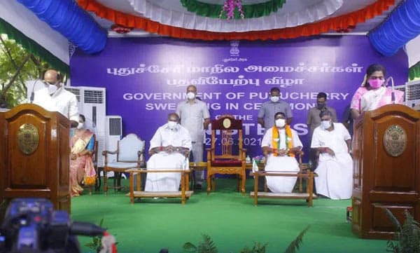 നാല് പതിറ്റാണ്ടിനിടെ ആദ്യ വനിതാ മന്ത്രി, ബിജെപിക്ക് രണ്ട് മന്ത്രിമാര്‍: 'തര്‍ക്കങ്ങള്‍ക്കൊടുവില്‍' പുതുച്ചേരിയില്‍ മന്ത്രിസഭ