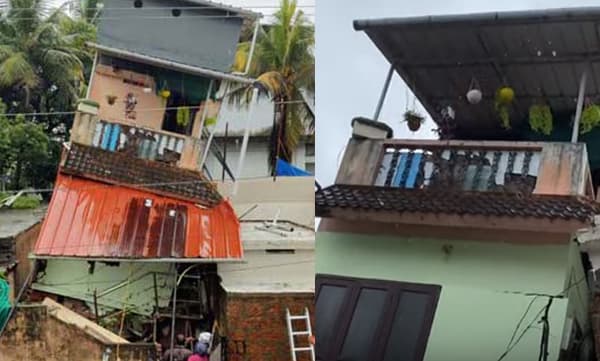 ശക്തമായ മഴ ; കളമശേരിയില്‍ ഇരുനില വീട് ചരിഞ്ഞു ;താമസക്കാരെ രക്ഷപെടുത്തി