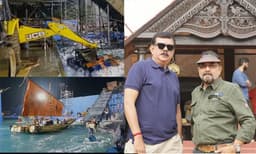 മണ്ണുമാന്തി യന്ത്രത്തിന്റെ കൈകളിൽ ഡ്രമ്മുകൾ കെട്ടിവച്ച് ആഞ്ഞടിച്ച് തിരയുണ്ടാക്കി; ‘മരക്കാര്‍’മേക്കിങ് വിഡിയോ 