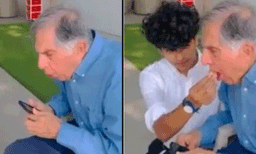 ജീവനക്കാരനൊപ്പം കപ്‌കേക്കുമായി രത്തന്‍ ടാറ്റയുടെ പിറന്നാള്‍ ആഘോഷം; ലളിതം മനോഹരമെന്ന് സോഷ്യല്‍മീഡിയ 
