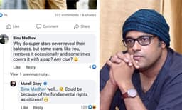 സൂപ്പർസ്റ്റാറുകൾ എന്താണ് കഷണ്ടി പുറത്തു കാണിക്കാത്തത്?’; മറുപടിയുമായി മുരളീഗോപി 