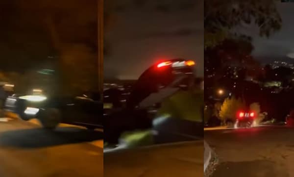 അപകടകരമായ രീതിയിൽ ടെസ്‌ല കാർ 50 അടി ഉയരത്തിൽ പറത്തി; വീഡിയോ