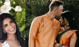 ട്രഡീഷണല്‍ ഇന്ത്യന്‍ ലുക്കില്‍ ഗ്ലെന്‍ മാക്‌സ്വെല്‍, പട്ടുടയാടയില്‍ വിനി രാമന്‍; ഹല്‍ദി ചിത്രം