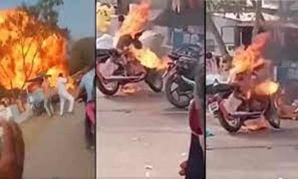 റോയല്‍ എന്‍ഫീല്‍ഡിന്റെ മോട്ടോര്‍ സൈക്കിള്‍ പൊട്ടിത്തെറിച്ചു ; ദൃശ്യങ്ങള്‍ പുറത്ത്
