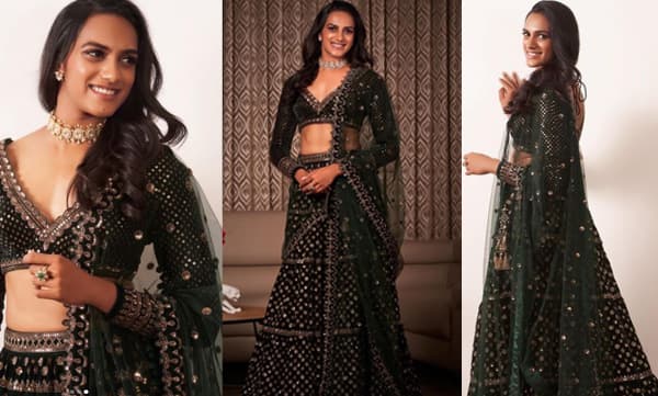 ഡീപ് ഗ്രീൻ ഫ്ലോറൽ ലെഹംഗയില്‍ അതിമനോഹരിയായി പിവി സിന്ധു; ചിത്രങ്ങള്‍