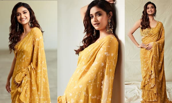Keerthy Suresh gorgeous look in yellow ruffled saree (Image Source: Instagram)
