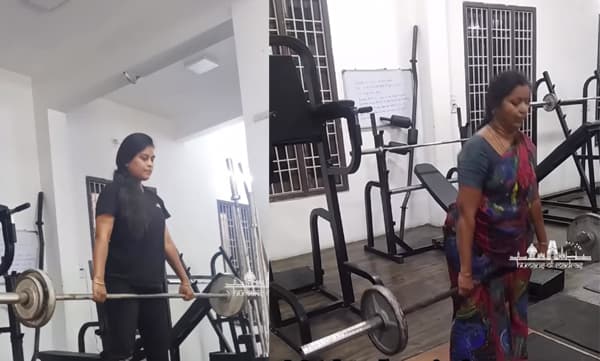 സാരി ധരിച്ചു കൊണ്ട് ജിമ്മില്‍ വര്‍ക്കൗട്ടുമായി മരുമകള്‍ക്കൊപ്പം 56കാരി ;  വീഡിയോ വൈറല്‍