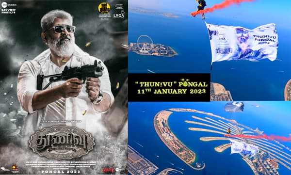 Thunivu poster in skydiving (Image Source: Youtube)
