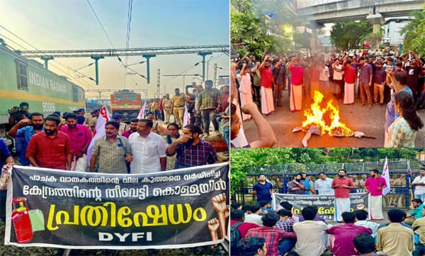 പാചകവാതക വില വർധനയ്ക്കെതിരെ ഡിവൈഎഫ്ഐയുടെ ട്രെയിൻ തടഞ്ഞുപ്രതിഷേധം