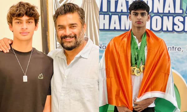Madhavan with his son vedanth madhavan