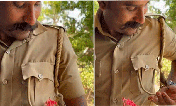 പൊലീസുകാരനുമായി കൂട്ടുകൂടാനെത്തിയ കിളി; വീഡിയോ വൈറല്‍