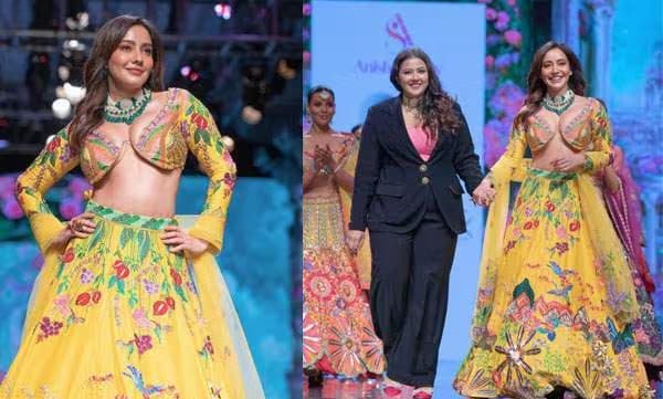 പക്ഷികളേയും പൂക്കളേ​യും തുന്നിച്ചേര്‍ത്ത ലെഹങ്ക, നാച്ചുറല്‍ ബ്യൂട്ടിയായി നേഹ ശര്‍മ 