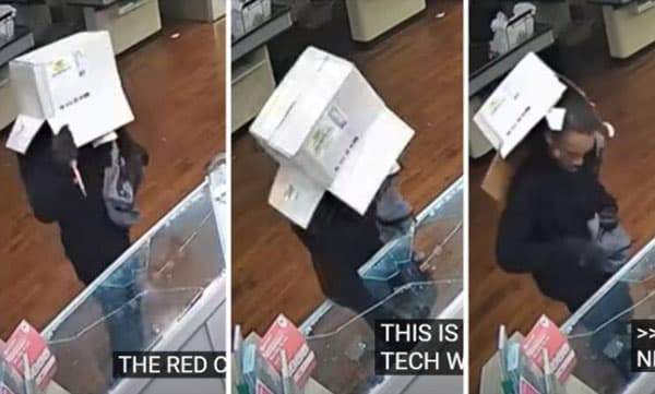 കാര്‍ഡ്‌ബോര്‍ഡ് പെട്ടി കൊണ്ട് തല മൂടിയ കള്ളനു പറ്റിയ അമളി
