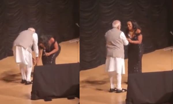 American singer Mary Milliben touches Prime Minister Modi’s feet (Image Source: Twitter)