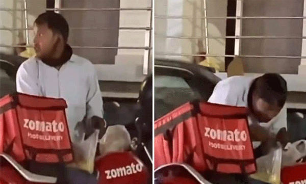 തിരക്കിട്ട ജോലിക്കിടയില്‍ ഭക്ഷണം കഴിക്കുന്ന സൊമാറ്റോ ഡെലിവറി ഏജന്റ്: ഹൃദയഭേദകമായ വീഡിയോ വൈറല്‍ 