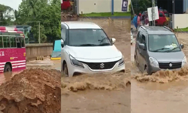 വെള്ളക്കെട്ടില്‍ വീണ് ബസ് ബ്രേക്ക് ഡൗണായി: പയ്യോളി നഗരത്തില്‍ വന്‍ ഗതാഗതകുരുക്ക് 
