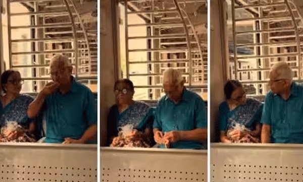 
 പ്രായം ചെന്ന ദമ്പതികളുടെ ട്രെയിന്‍ യാത്രക്കിടയിലെ സുന്ദരമായ നിമിഷങ്ങള്‍ വൈറലാകുന്നു