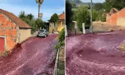 ഇതെന്ത് വൈന്‍ പുഴയോ?...: റോഡിലൂടെ ഒഴുകിയത് 2.2 ലിറ്റര്‍ വൈന്‍: സംഭവം എന്തെന്നറിയാതെ യാത്രക്കാര്‍