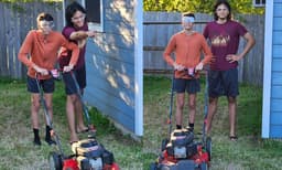 പറമ്പിലെ പുല്ല് ചെത്താന്‍ അനുജനെ പഠിപ്പിക്കുന്ന ചേട്ടന്‍; മക്കളുടെ ചിത്രം പങ്കുവെച്ച് ബാബു ആന്റണി 
