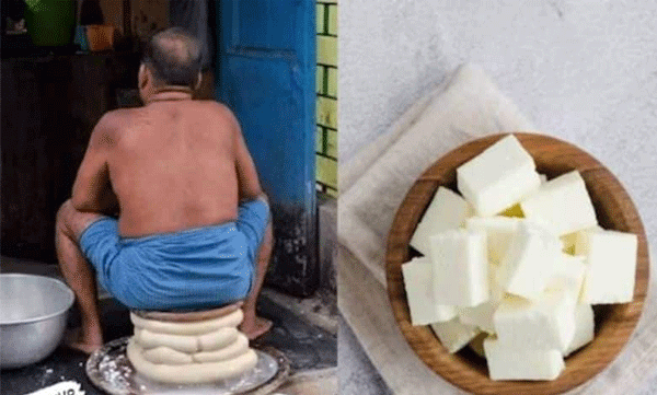 പനീറിന്റെ മുകളിലിരുന്ന് വിശ്രമിക്കുന്ന തൊഴിലാളി: വൈറലായി ചിത്രങ്ങള്‍, വിമര്‍ശിച്ച് നെറ്റീസണ്‍സ് 