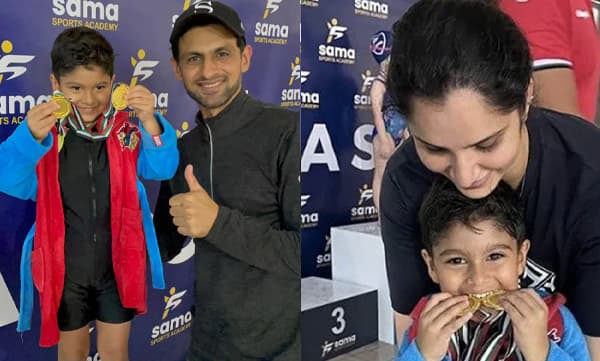 Shoaib Malik and Sania Mirza with kid Izhaan Mirza Malik