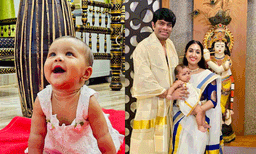മകള്‍ക്ക് ഗുരുവായൂരപ്പന്റെ നടയില്‍ തുലാഭാരം; സന്തോഷം പങ്കിട്ട് ഉത്തര ഉണ്ണി 
