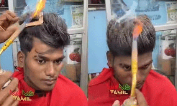 
ഇതൊക്കെയെന്ത്? തീയും ചീപ്പുമുപയോഗിച്ച് മുടിമുറിയ്ക്കുന്ന ബാര്‍ബര്‍: ഞെട്ടിക്കുന്ന ദൃശ്യങ്ങള്‍ പുറത്ത് 