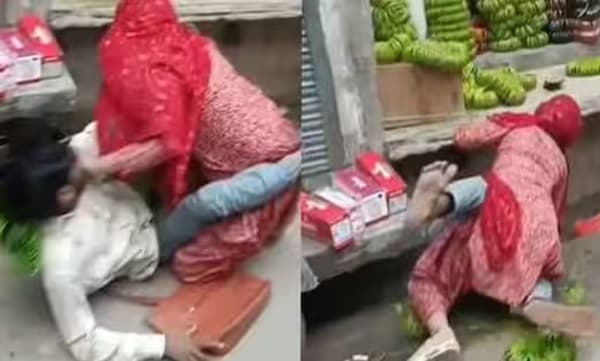 തെരുവിലിട്ട് യുവാവിനെ പൊതിരെ തല്ലി യുവതി: :കയ്യടിച്ച് ആസ്വദിച്ച് ആളുകള്‍, വൈറലായി വീഡിയോ 
