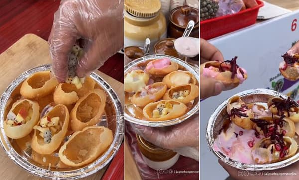 പാനീപ്പൂരിയും ഫ്രൂട്ട് സലാഡും ഒന്നിച്ചാല്‍ എങ്ങനെയിരിക്കും, വൈറലായി വീഡിയോ 
