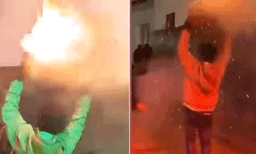 എന്തൊക്കെ ഇനി കാണണം: പടക്കപ്പെട്ടി തലയില്‍ വച്ച് യുവാവിന്റെ ഡാന്‍സ്, പിന്നെ സംഭവിച്ചത്, വീഡിയോ വൈറല്‍ 
