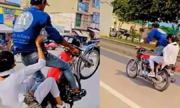 ഹെല്‍മറ്റില്ലാതെ ബൈക്കുമായി നടുറോഡില്‍ അഭ്യാസപ്രകടനം: യുവതീയുവാക്കളുടെ ഞെട്ടിക്കുന്ന ദൃശ്യങ്ങള്‍ പുറത്ത് 
