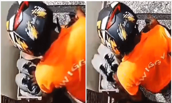 ഫ്ലാറ്റിന് പുറത്ത് സൂക്ഷിച്ചിരുന്ന ഷൂസ് മോഷ്ടിക്കുന്ന  സ്വിഗ്ഗി ഡെലിവറി ഏജന്‍റ്; വീഡിയോ  വൈറല്‍