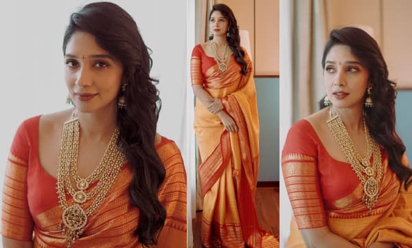 ഓറഞ്ച് പട്ടുസാരിയ്ക്കൊപ്പം ത്രീ ലെയര്‍ പെന്‍ഡന്റ് നെക്ലെസ്സും അണിഞ്ഞ് താരപകിട്ടോടെ നൈല ഉഷ, കല്യാണിന്റെ നവരാത്രി ആഘോഷങ്ങളില്‍ തിളങ്ങി താരം