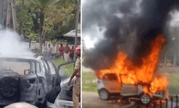 കൊല്ലത്ത് ഓടിക്കൊണ്ടിരുന്ന കാറിന് തീപിടിച്ചു, പൂ‍ർണമായും കത്തിനശിച്ചു; കാറിലുണ്ടായിരുന്ന ദമ്പതികൾ രക്ഷപ്പെട്ടു
