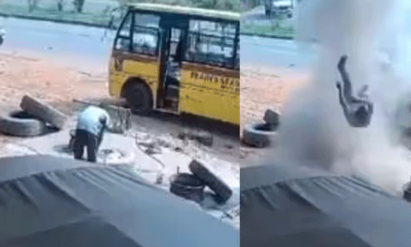 ടയർ നന്നാക്കുന്നതിനിടെ പൊട്ടിത്തെറിച്ചു, മെക്കാനിക്കിന് പരിക്ക് 