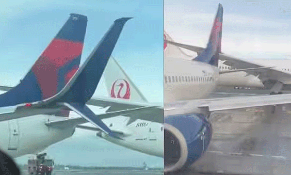 പാർക്ക് ചെയ്ത വിമാനത്തിലേക്ക് ലാൻഡിംഗിന് പിന്നാലെ മറ്റൊരു വിമാനം  ഇടിച്ച് കയറി 