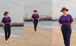 തിരയും തീരവും പിന്നെ കപ്പലും ;വയലറ്റ് ടോപ്പും ബ്ലാക്ക് പാന്റ്സും ധരിച്ച് തലയിൽ തൊപ്പിയും വച്ച് ഹോട്ട് ലുക്കിൽ ഹണി റോസ് 