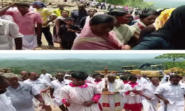 തൊമ്മൻകുത്തിൽ കുരിശ് പൊളിച്ച സ്ഥലത്തേക്ക് കുരിശിന്റെ വഴിയുമായി വിശ്വാസികൾ; തടഞ്ഞ് വനംവകുപ്പ് ഉദ്യോ​ഗസ്ഥർ