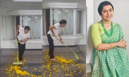 വീടിനു മുകളിലെ ഗ്ലാസ് റൂഫ് ടോപ്പി​ല്‍ വീണ മഞ്ഞപ്പൂക്കള്‍ തുടച്ച്‌ നീക്കുന്ന സുഹാസിനി; ജോലിക്കാരില്ലേ എന്ന ചോദ്യവും, ഒപ്പം 63-ാം വയസ്സിലെ ഊര്‍ജ്ജത്തിന് കൈയടിയും 