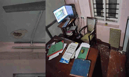 കോട്ടയത്ത് നഗരസഭാ സൂപ്രണ്ടിന്റെ തലയിൽ കോൺക്രീറ്റ് സ്ലാബ് അടർന്നുവീണു ;  പരിക്ക് 

