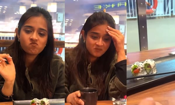 Gopika anil eating veg sushi (Image Source: Instagram)