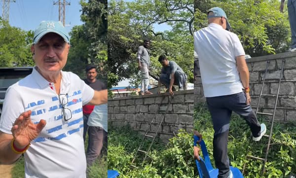 Anupam kher climbs wall to reach his movie location  (Image Source: Instagram)