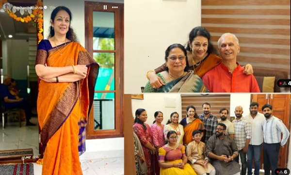 ശാന്തികൃഷ്ണയുടെ സ്വപ്നസൗധം ശ്രീകൃഷ്ണ എംഎം;പാലുകാച്ചി കൊച്ചിയിലെ പുതിയ വീട്ടിലേക്ക് താമസം മാറി താരം; ഡാര്‍ക്ക് ബ്ലൂ ബോര്‍ഡറുള്ള മഞ്ഞസാരിയില്‍ ബന്ധുക്കള്‍ക്കൊപ്പം താരം