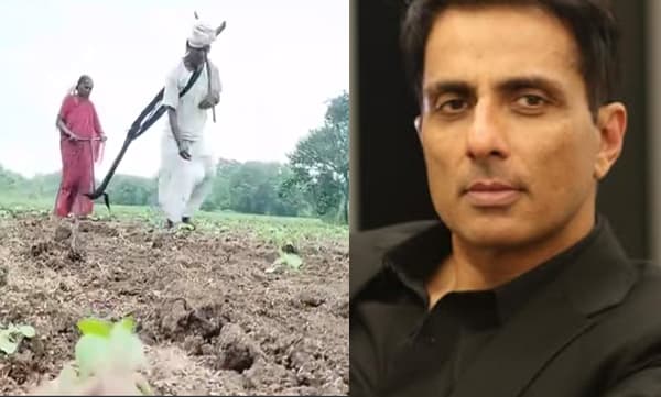 കന്നുകാലികളെ തരാം; കലപ്പ കഴുത്തില്‍ കെട്ടി വയല്‍ ഉഴുത് കര്‍ഷകന്‍; സഹായവുമായി നടന്‍ സോനു സൂദ്
