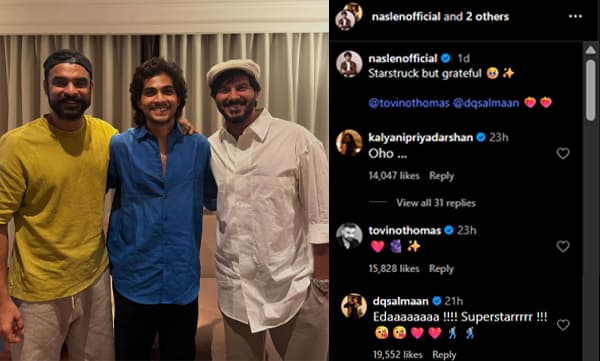 Naslen with dulquer salmaan and tovino thomas (Image Source: Instagram)