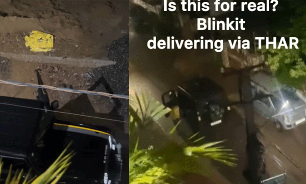 ഇത് ഥാറല്ലേ? സോഷ്യല്‍ മീഡിയയില്‍ ചര്‍ച്ചയായി ഥാറിന്റെ ബ്ലിങ്കിറ്റ് ഡെലിവറി
